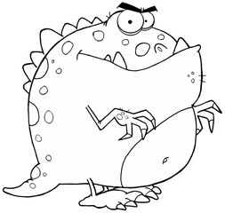 Outlined Dinosaur Cartoon Character