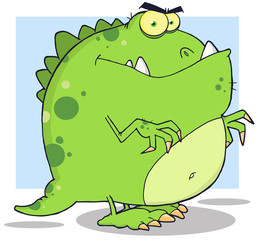 Obraz premium Green Dinosaur Cartoon Character