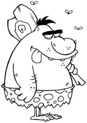 Outlined Caveman Cartoon Character