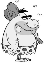 Caveman Cartoon Character In Gray Color