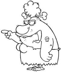 Outlined Angry Cavewoman Cartoon Character