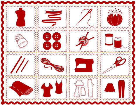 Sew, Tailor, Knit, Crochet, Craft, DIY Icons. Rickrack frame