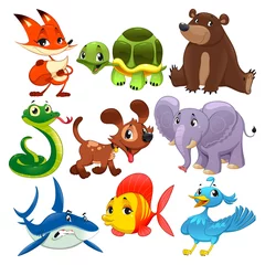 Wandaufkleber Reihe von Tieren. Cartoon und Vektor isolierte Charaktere. © ddraw