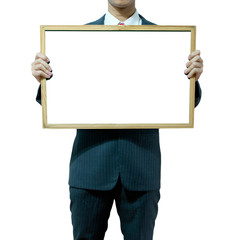 Business man holding board on the background