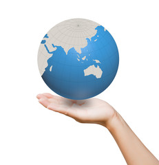 World in hands, global business on background white