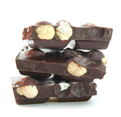Chocolate pieces  over  white