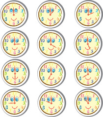 Funny cartoon alarm clocks stickers showing time