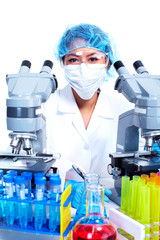 Scientific woman working in laboratory.