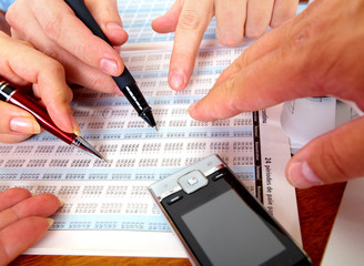 Hands of business people group.