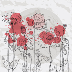 Red poppies on a crumpled paper background