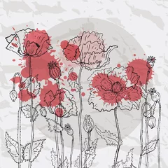 Fototapete Abstrakte Blumen Rote Mohnblumen auf einem zerknitterten Papierhintergrund