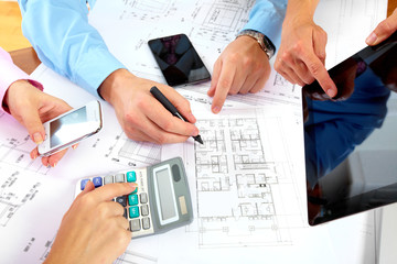 Business people group hands.