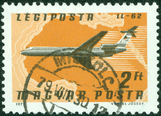 stamp shows Airlines and Maps with the inscription "IL-62"