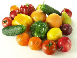 Fototapeta na wymiar Sterty owoców i warzyw