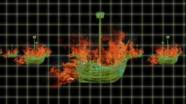 Burning ships floating inside the computer