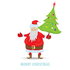 Vector Santa Claus with christmas tree. merry christmas card.