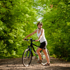 Plakat Biker on the forest road