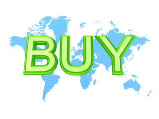 World's map and green word BUY.