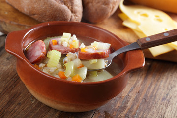 Barley soup with sausage