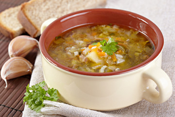 The Russian cuisine. Rassolnik soup