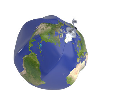 Deflated beach ball with Earth map. Save the Earth concept
