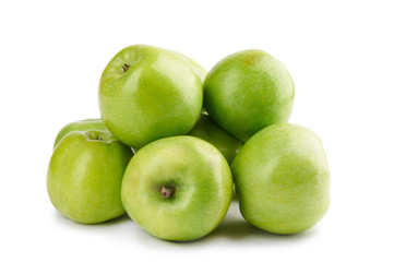 Green apples on a white background
