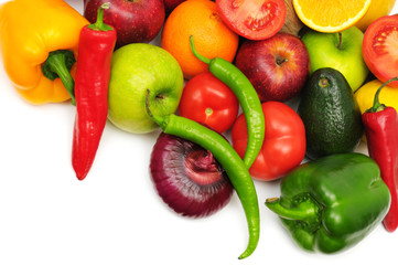fruits and vegetables on white