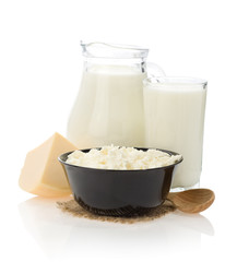 cheese in bowl and milk products