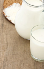 milk products and cheese at wood
