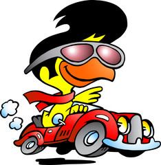 illustration of an smart chicken driving a sports car