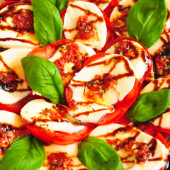 Tomatenscheiben mit Mozzarella, Balsamico und Öl