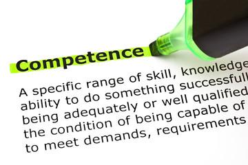 Dictionary definition of the word Competence highlighted in green