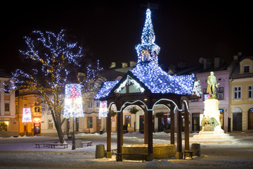 City decorated by christmas illumination, Rzeszow, Poland