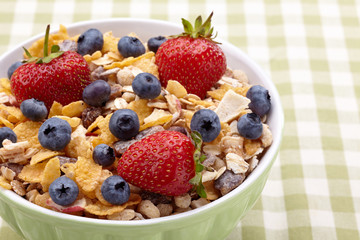 Bowl of healthy muesli and fresh berries