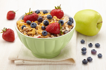 Bowl of healthy muesli and fresh berries