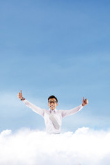 Successful businessman on the cloud
