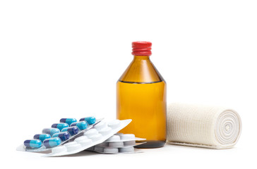 Medical bottles with tablets