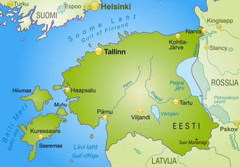 Map of Estonia with neighboring countries as an overview