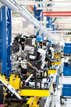 car engine assembled on the factory production line