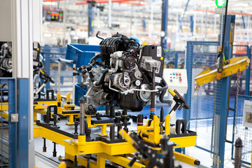 car engine assembled on the factory production line