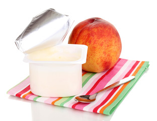 Yogurt with peach isolated on white
