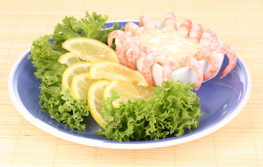 Delicious marinated shrimp with sauce served