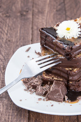 Stacked Chocolate Cake with sauces