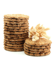 tasty crispbread and ears, isolated on white