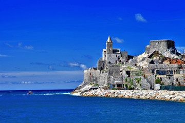 ligurian coast of Italy - Portovenere, view with old church