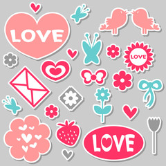A set of beautiful romantic stickers