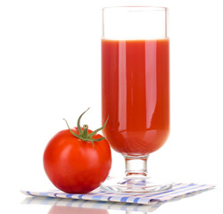 Tomato juice in glass isolated on white