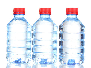 plastic bottles of water isolated on white