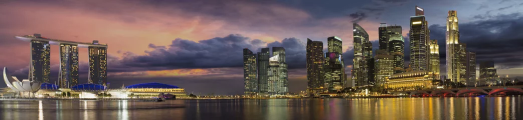 Foto op Plexiglas Singapore Skyline van Singapore bij zonsondergangpanorama