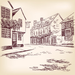 old English street  hand drawn vector llustration